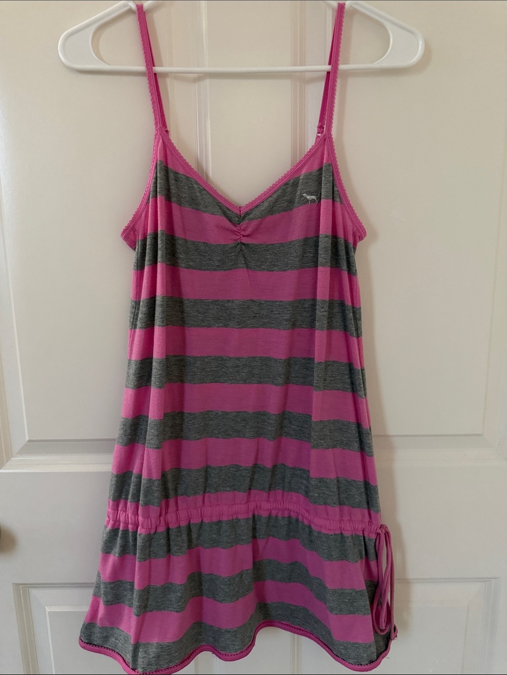 PINK Victoria's Secret Pink and Gray Striped Chemise with Adjustable Straps